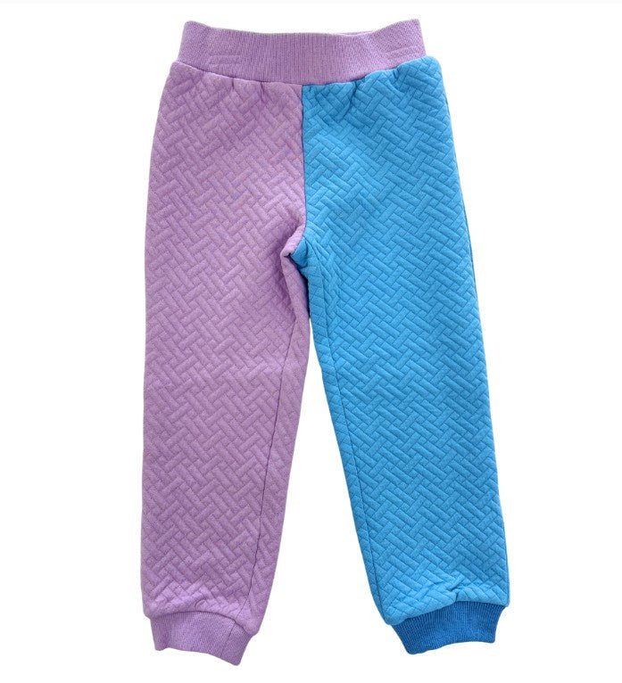 Color Block Jogger - Lavender & Blue Quilted Trellis Girls Pants + Leggings Bisby