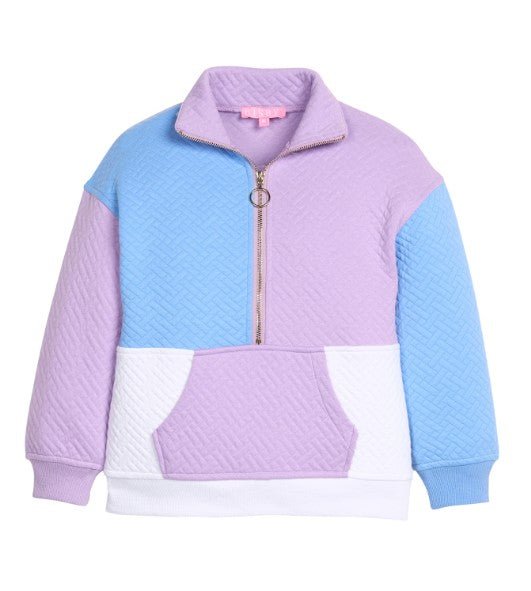 Color Block Pullover - Lavender & Blue Quilted Trellis Girls Outerwear Bisby