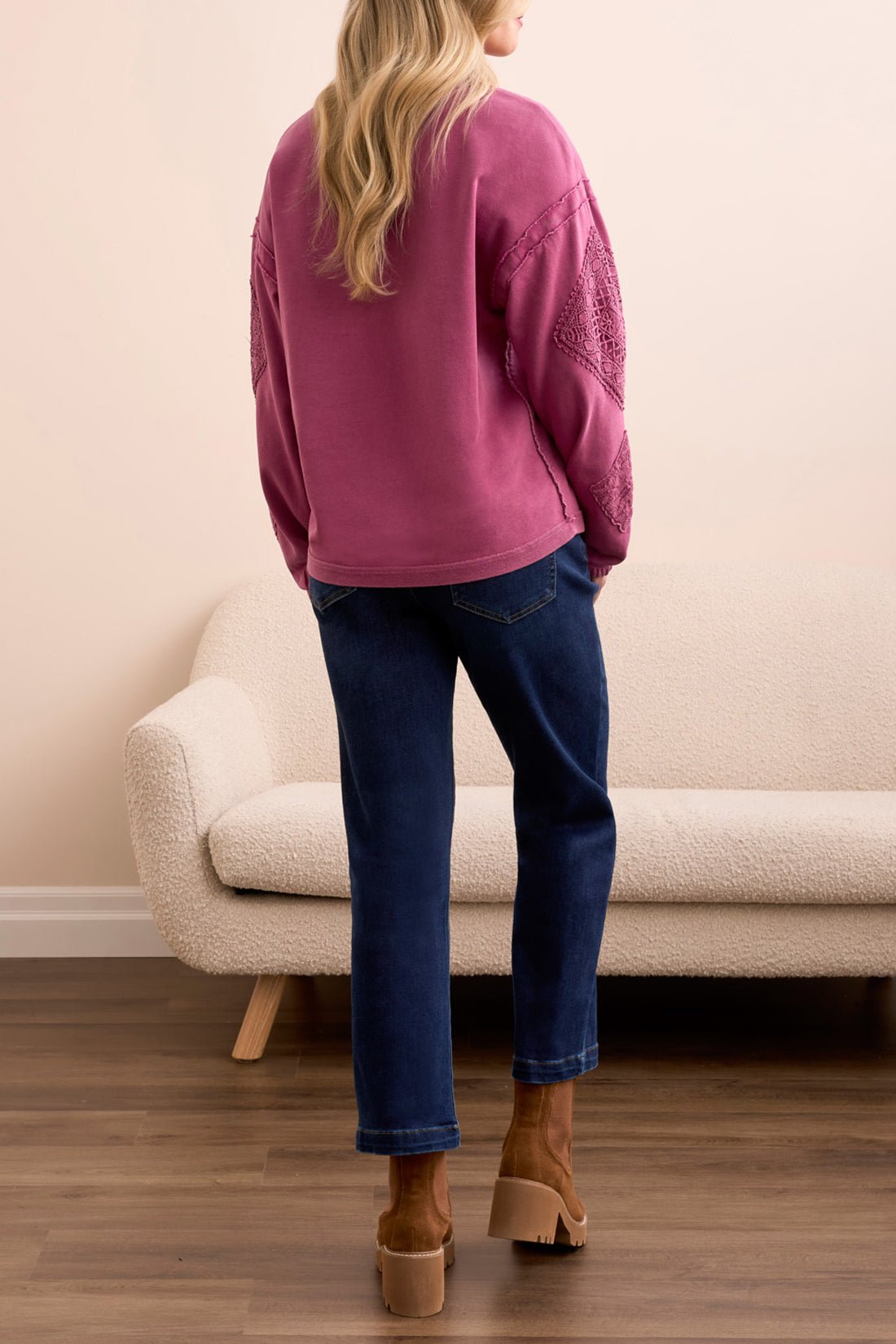 Crew Neck Applique Detail w/ Special Wash - Roseberry Sweaters Tribal