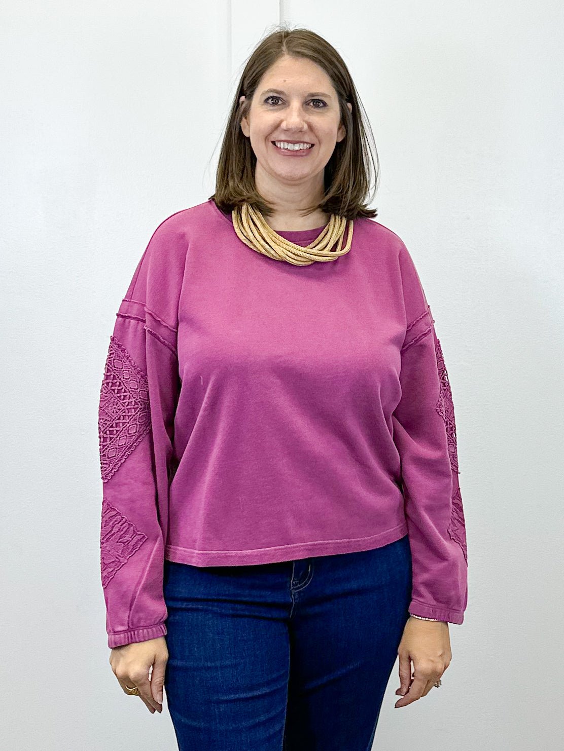 Crew Neck Applique Detail w/ Special Wash - Roseberry Sweaters Tribal