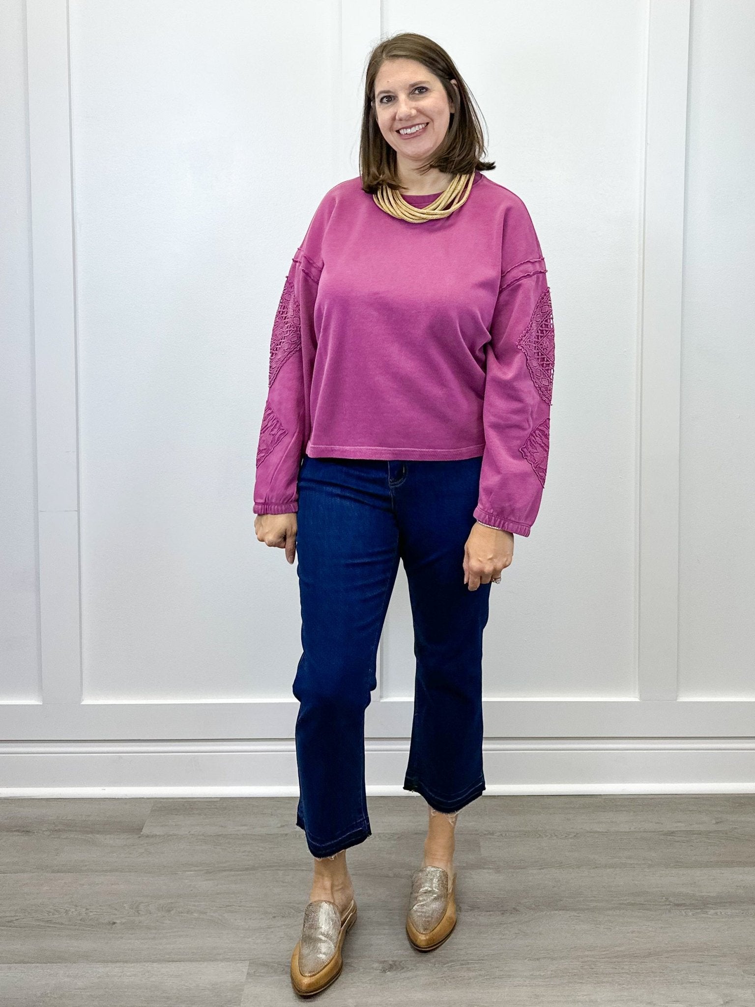 Crew Neck Applique Detail w/ Special Wash - Roseberry Sweaters Tribal