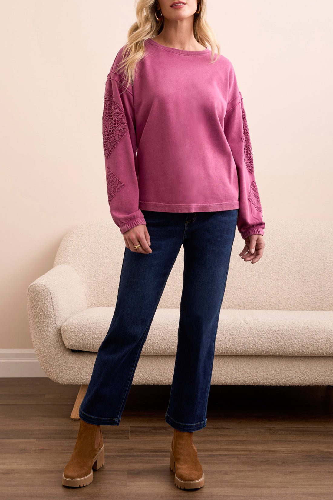Crew Neck Applique Detail w/ Special Wash - Roseberry Sweaters Tribal