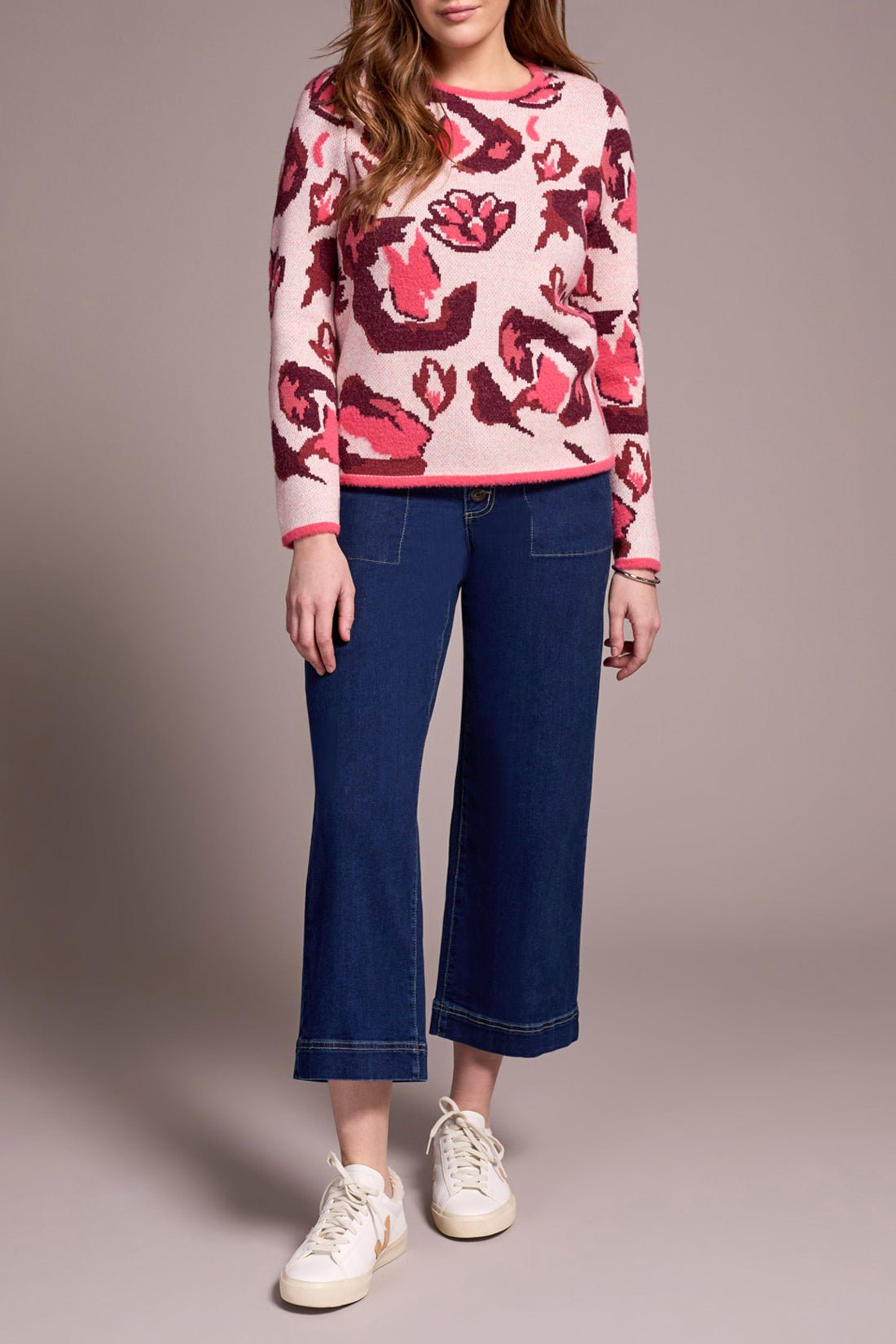 Crew Neck Jacquard Sweater - Cream Sweaters Tribal