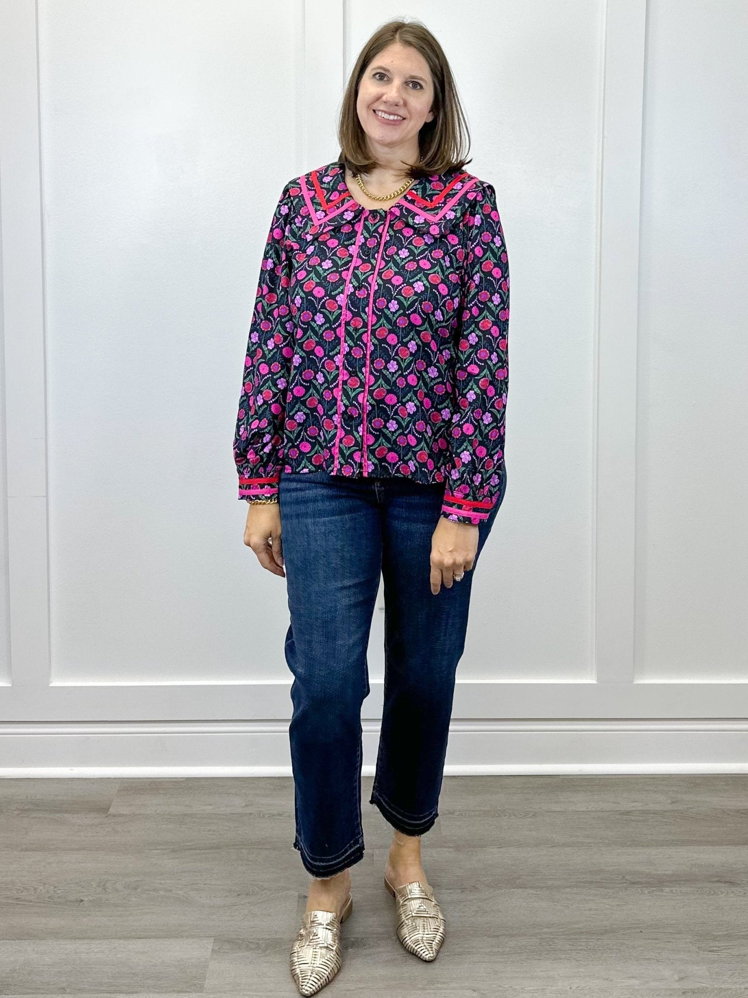Crimson Bloom Blouse - Black Tops Jodifl