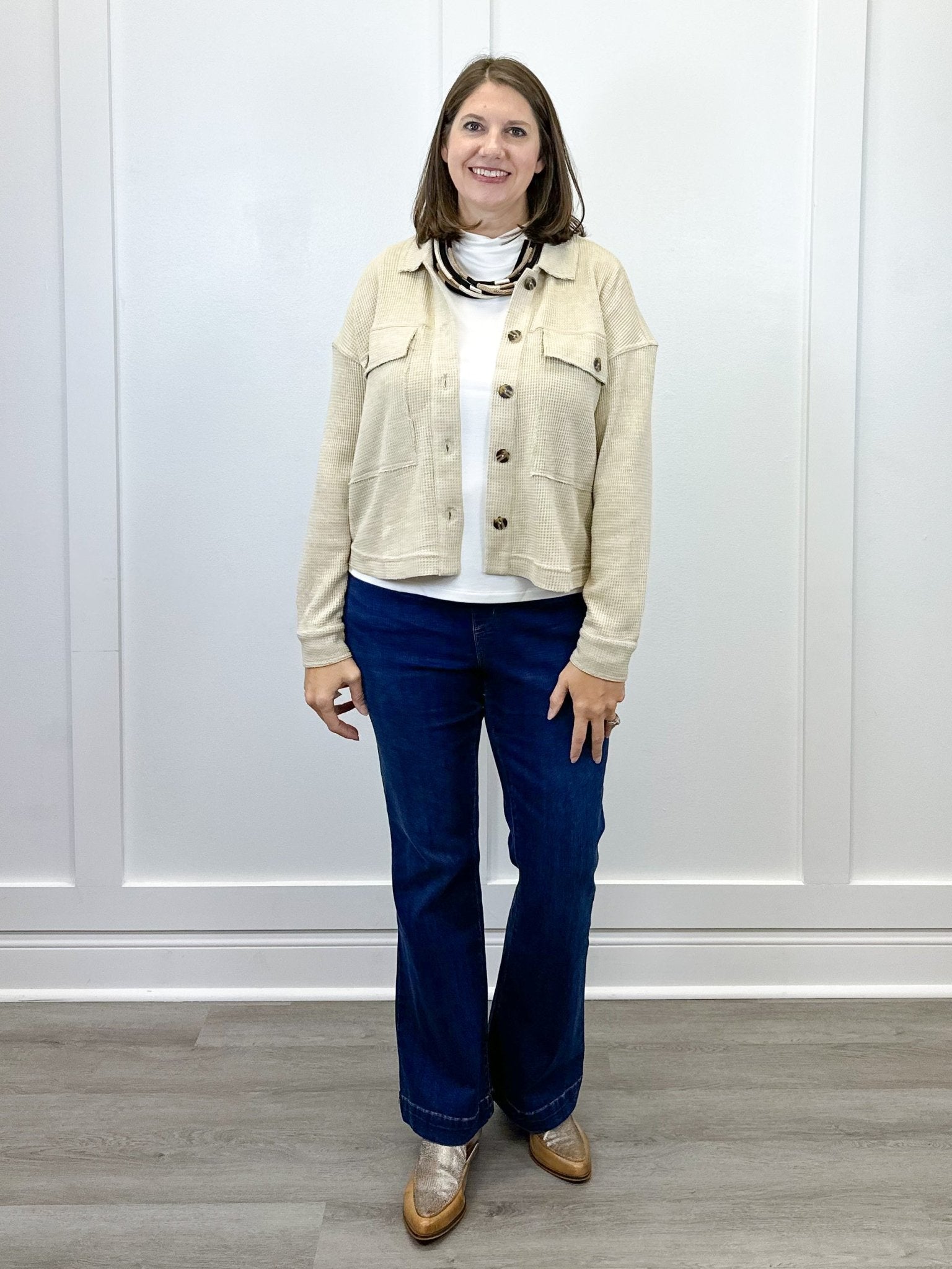 Crop Knit Shacket w/ Patch Pockets - Oatmeal - Sugar Babies Children's Boutique/Meg's Shoppe