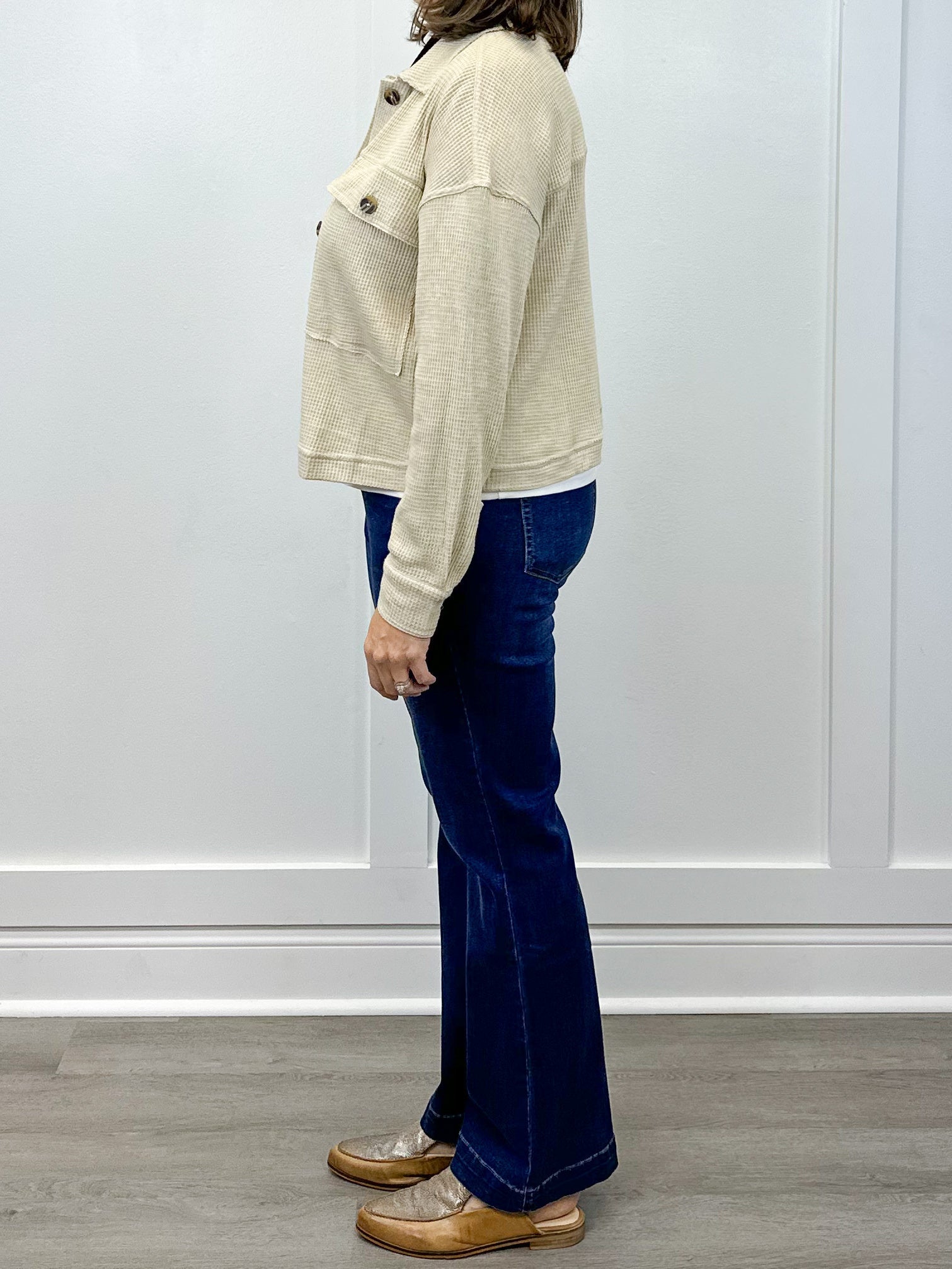 Crop Knit Shacket w/ Patch Pockets - Oatmeal - Sugar Babies Children's Boutique/Meg's Shoppe