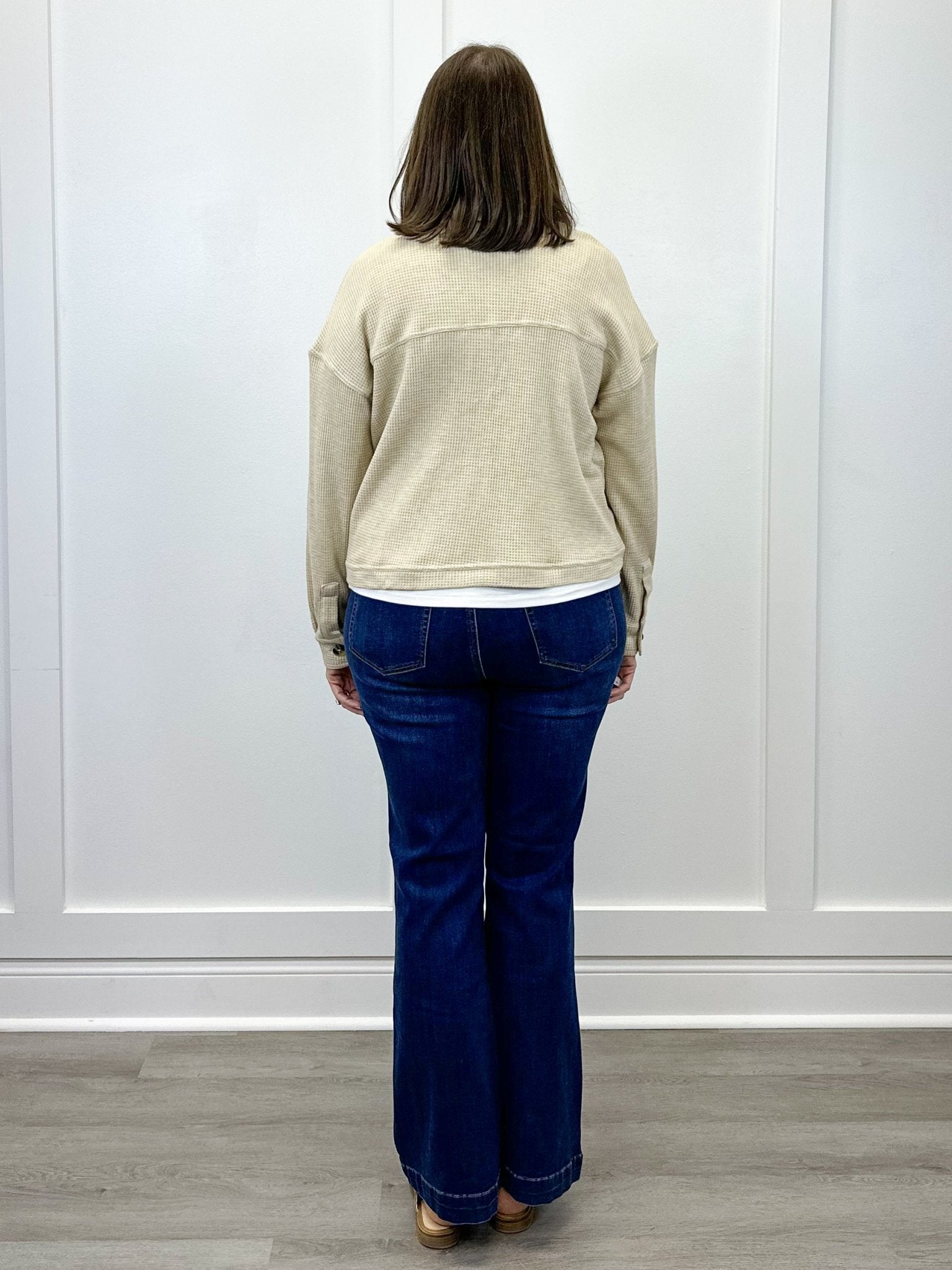 Crop Knit Shacket w/ Patch Pockets - Oatmeal - Sugar Babies Children's Boutique/Meg's Shoppe