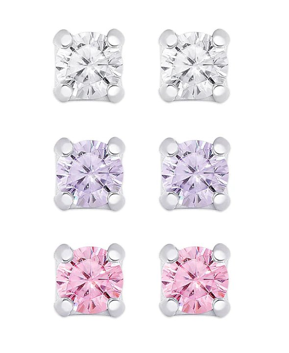 CZ Studs Set in Sterling Silver - White, Pink, Lavender Kids Jewelry Lily Nily