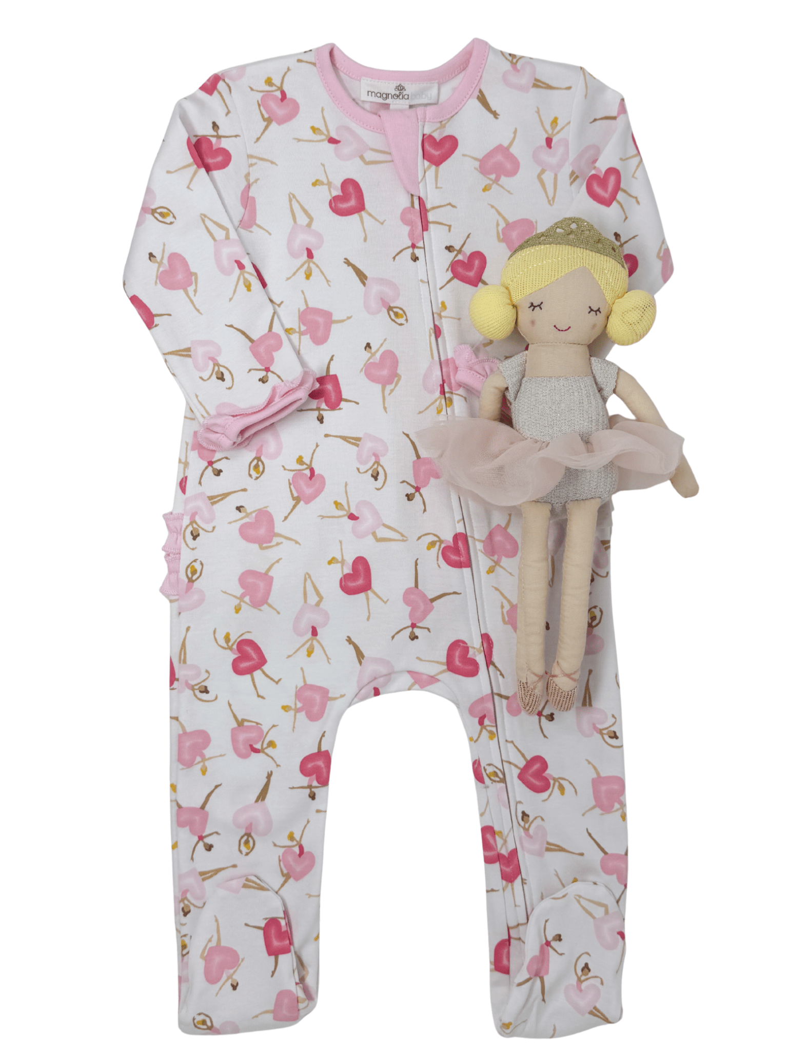 Dancing Hearts Ruffle Zipper Footie Baby Sleepwear Magnolia Baby