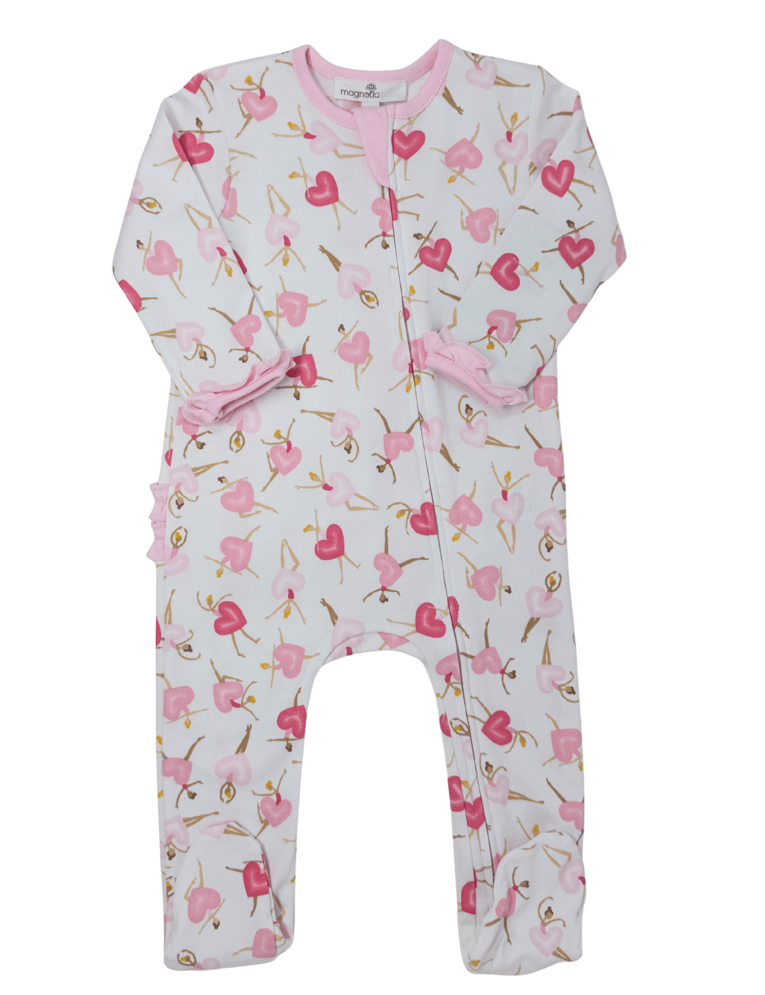Dancing Hearts Ruffle Zipper Footie Baby Sleepwear Magnolia Baby