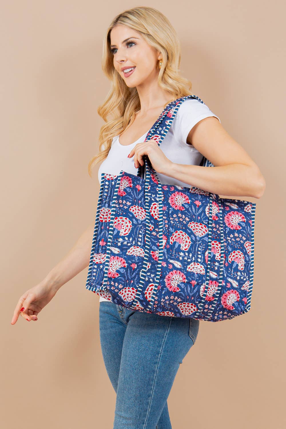 Dark Blue Floral Tote Bag Purses + Totes LA Soul