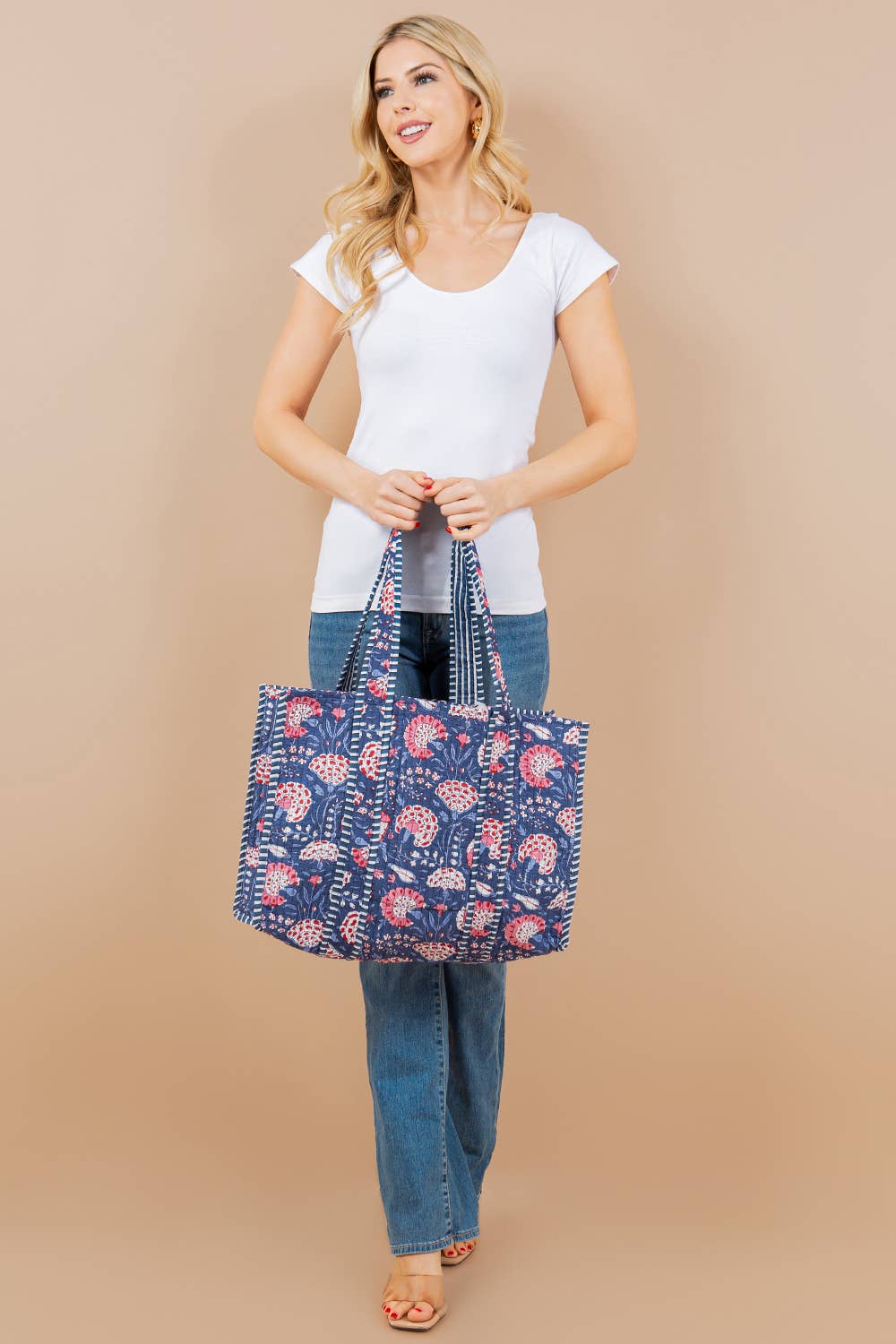 Dark Blue Floral Tote Bag Purses + Totes LA Soul