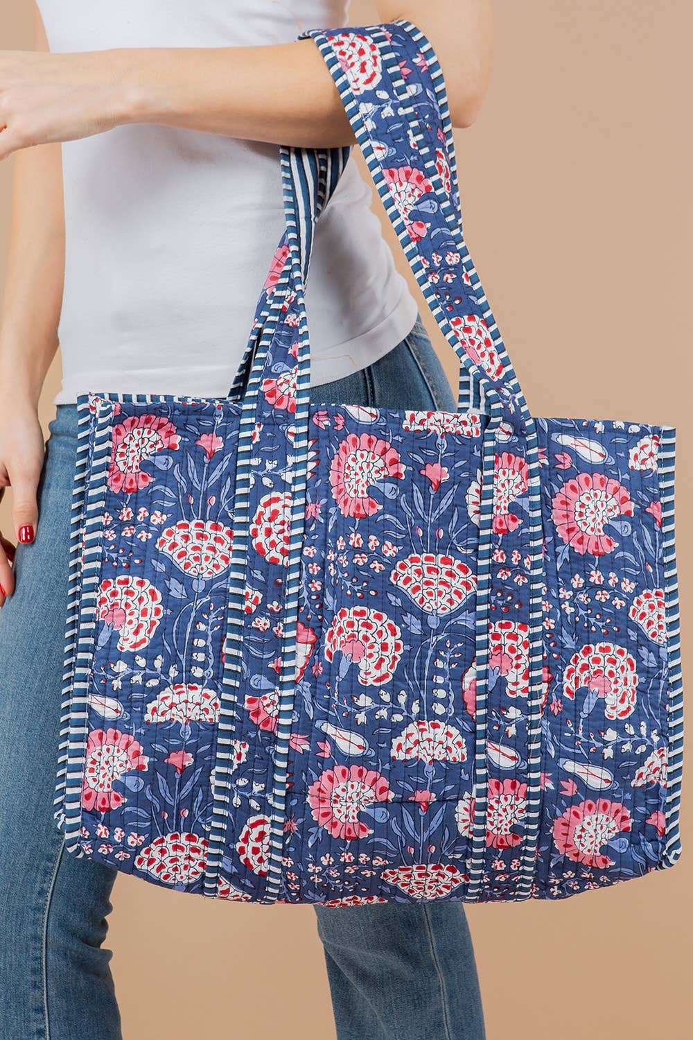 Dark Blue Floral Tote Bag Purses + Totes LA Soul