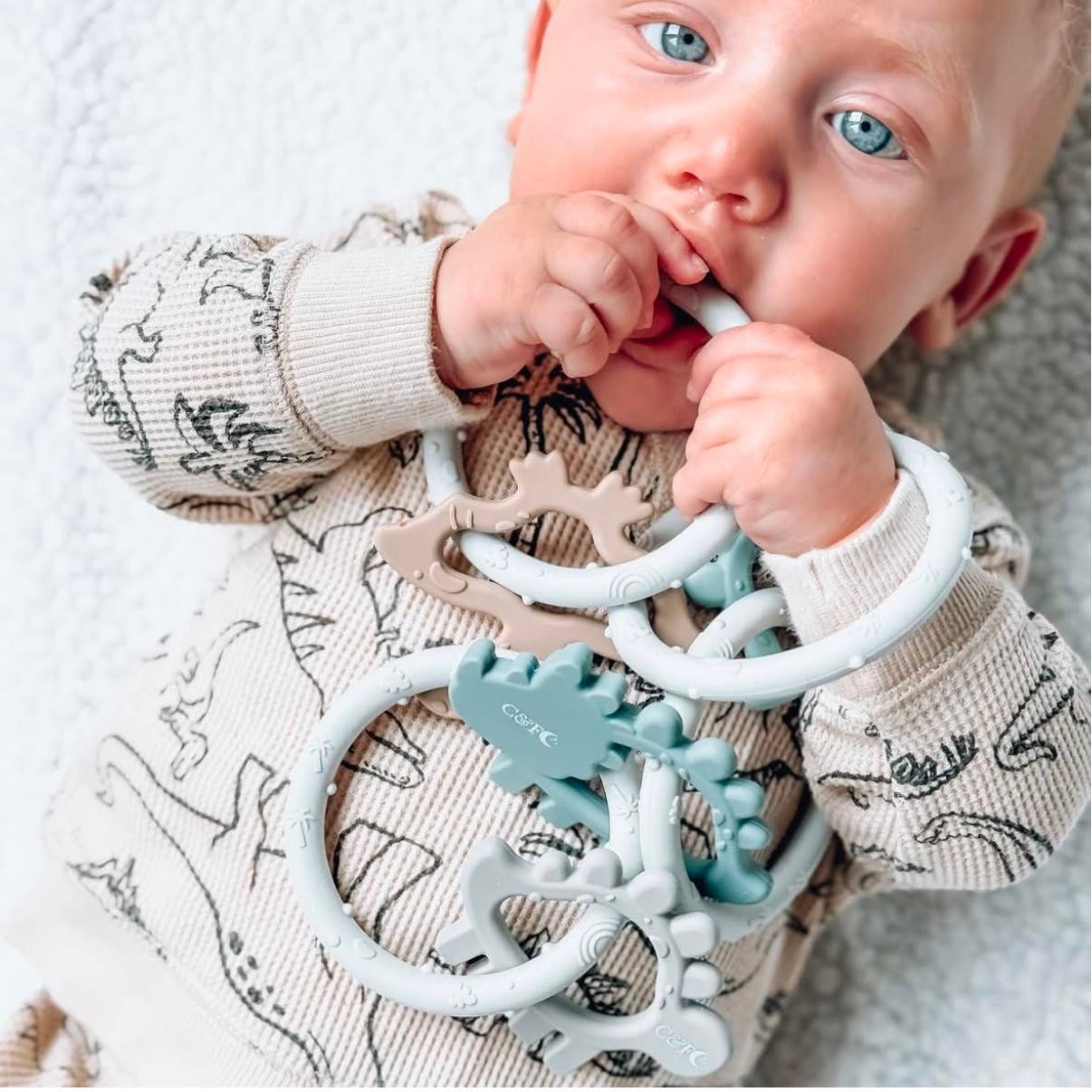 Dino Rings Silicone Teether: Blue/Green Baby Accessories Calla & Friends