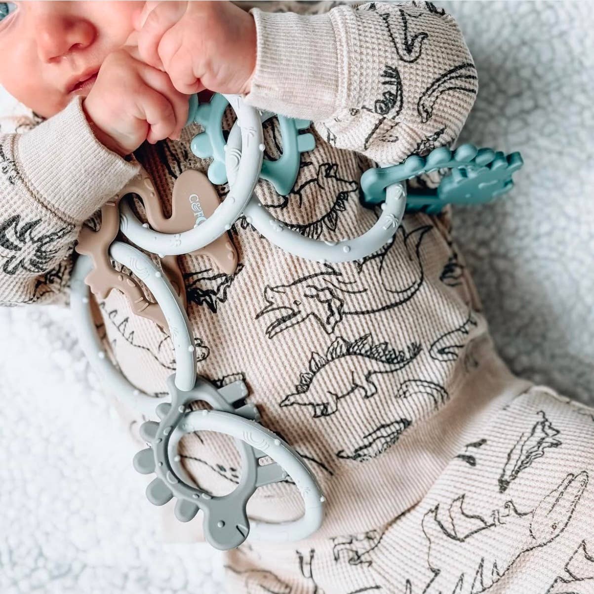 Dino Rings Silicone Teether: Blue/Green Baby Accessories Calla & Friends