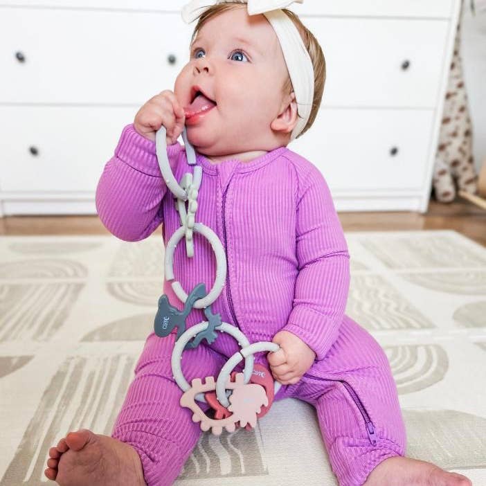 Dino Rings Silicone Teether: Pink Baby Accessories Calla & Friends