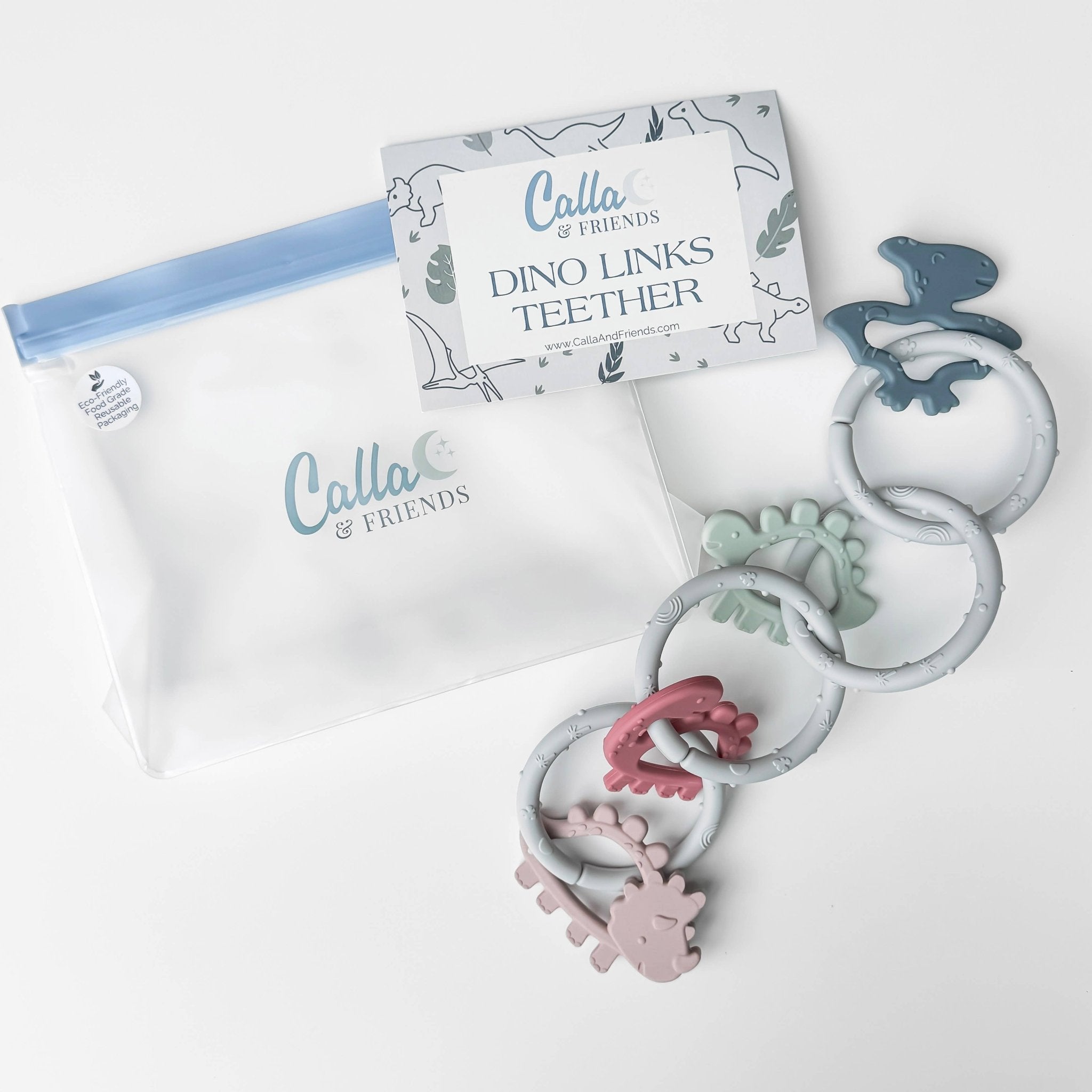 Dino Rings Silicone Teether: Pink Baby Accessories Calla & Friends