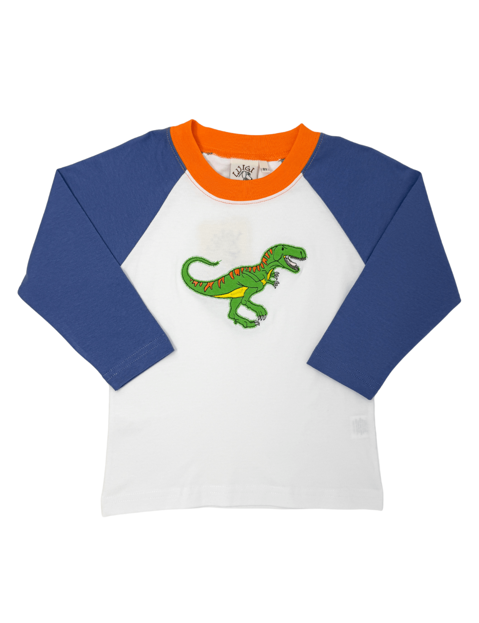 Dinosaur Raglan L/S Shirt - Steel Blue/Orange Boys Tees Luigi