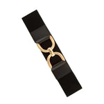 Double Half Circle Metal Buckle Elastic Belt - Black Misc Accessories ANB Fashion