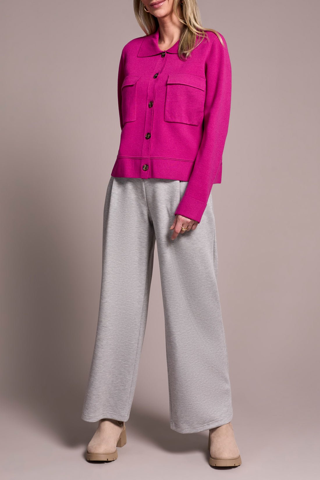 Double Knit Collared Sweater Cardigan - Pink Flambe Sweaters Tribal