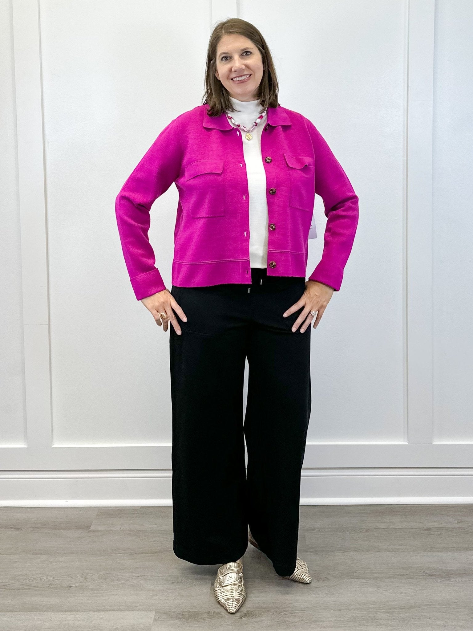 Double Knit Collared Sweater Cardigan - Pink Flambe Sweaters Tribal