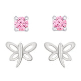 Dragonfly & Pink CZ Stud Set Kids Jewelry Lily Nily