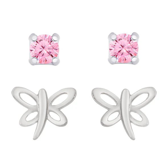 Dragonfly & Pink CZ Stud Set Kids Jewelry Lily Nily