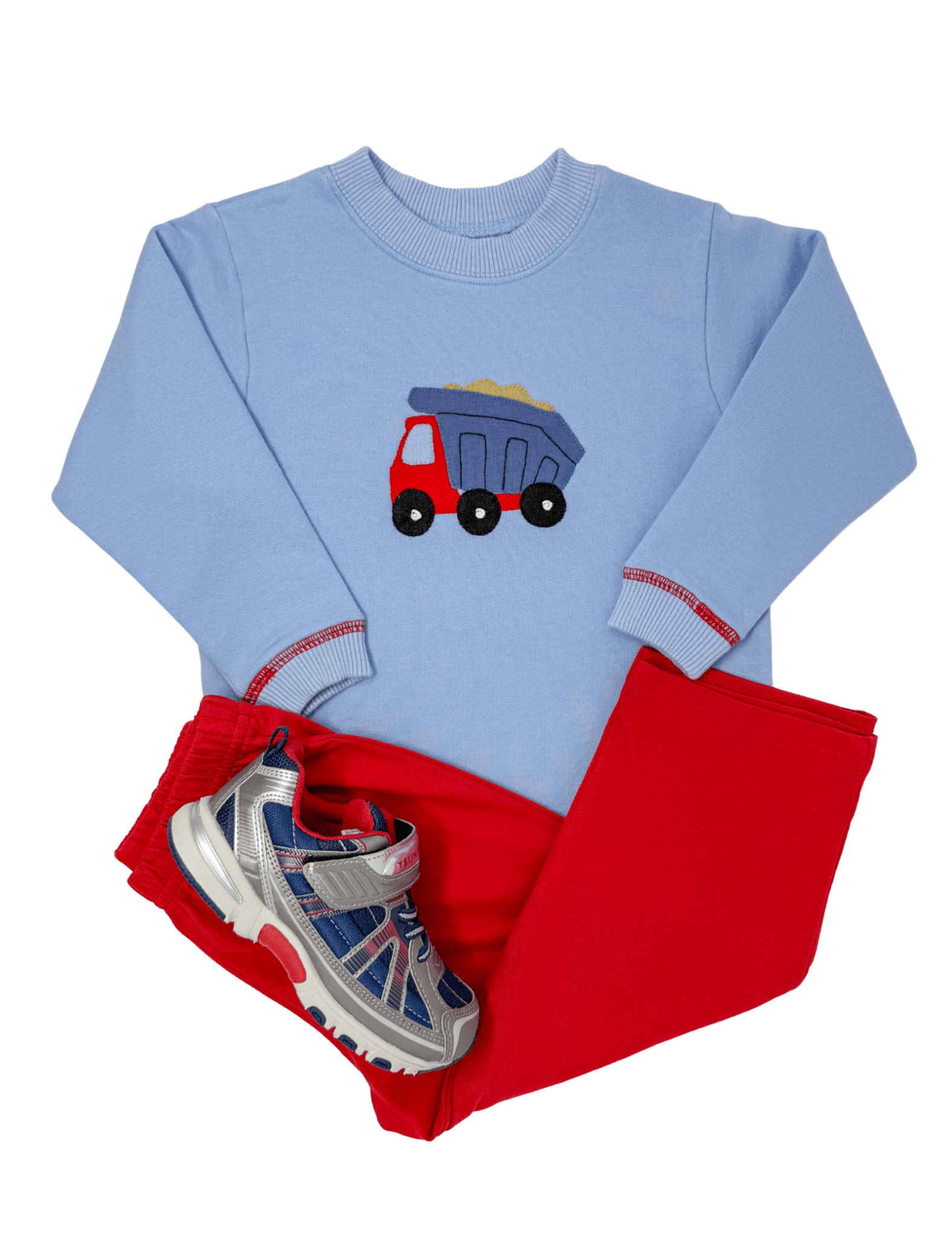 Dump Truck Crewneck Sweatshirt - Sky Blue Boys Sweaters + Sweatshirts Luigi