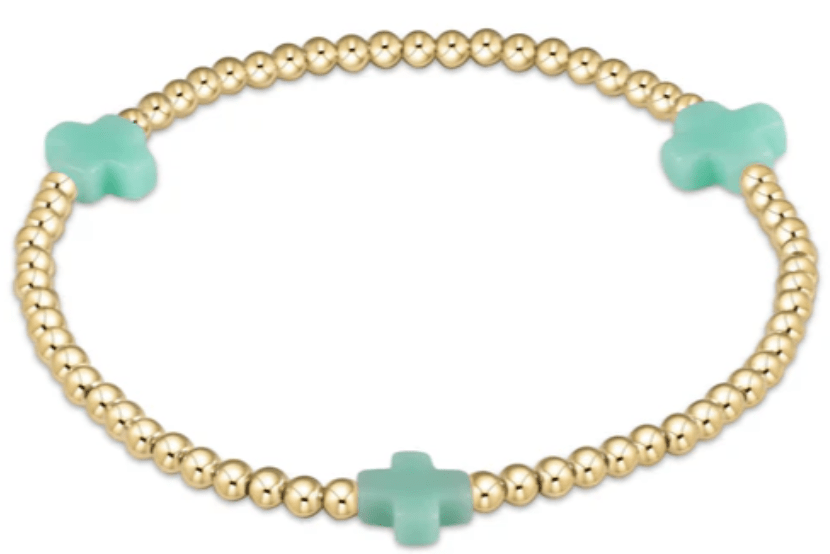 egirl Signature Cross Gold Pattern 3mm Bead Bracelet - Mint Bracelets enewton