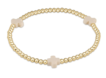 egirl Signature Cross Gold Pattern 3mm Bead Bracelet - Off White Bracelets enewton