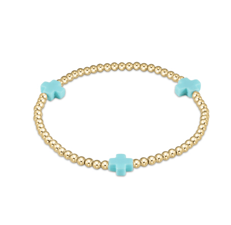 egirl Signature Cross Gold Pattern 3mm Bead Bracelet - Turquoise Bracelets enewton