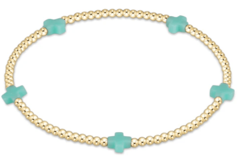 egirl Signature Cross Small Gold Pattern 2mm Bead Bracelet - Mint Bracelets enewton