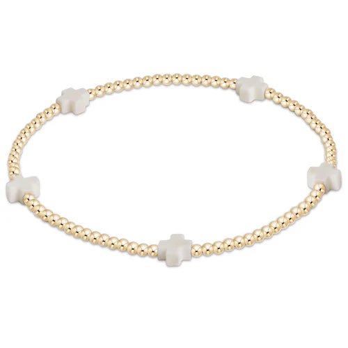 egirl Signature Cross Small Gold Pattern 2mm Bead Bracelet - Off White Bracelets enewton