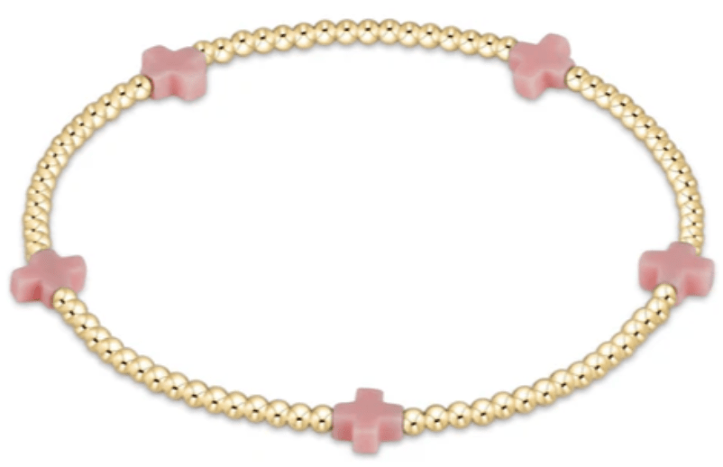 egirl Signature Cross Small Gold Pattern 2mm Bead Bracelet - Pink Bracelets enewton