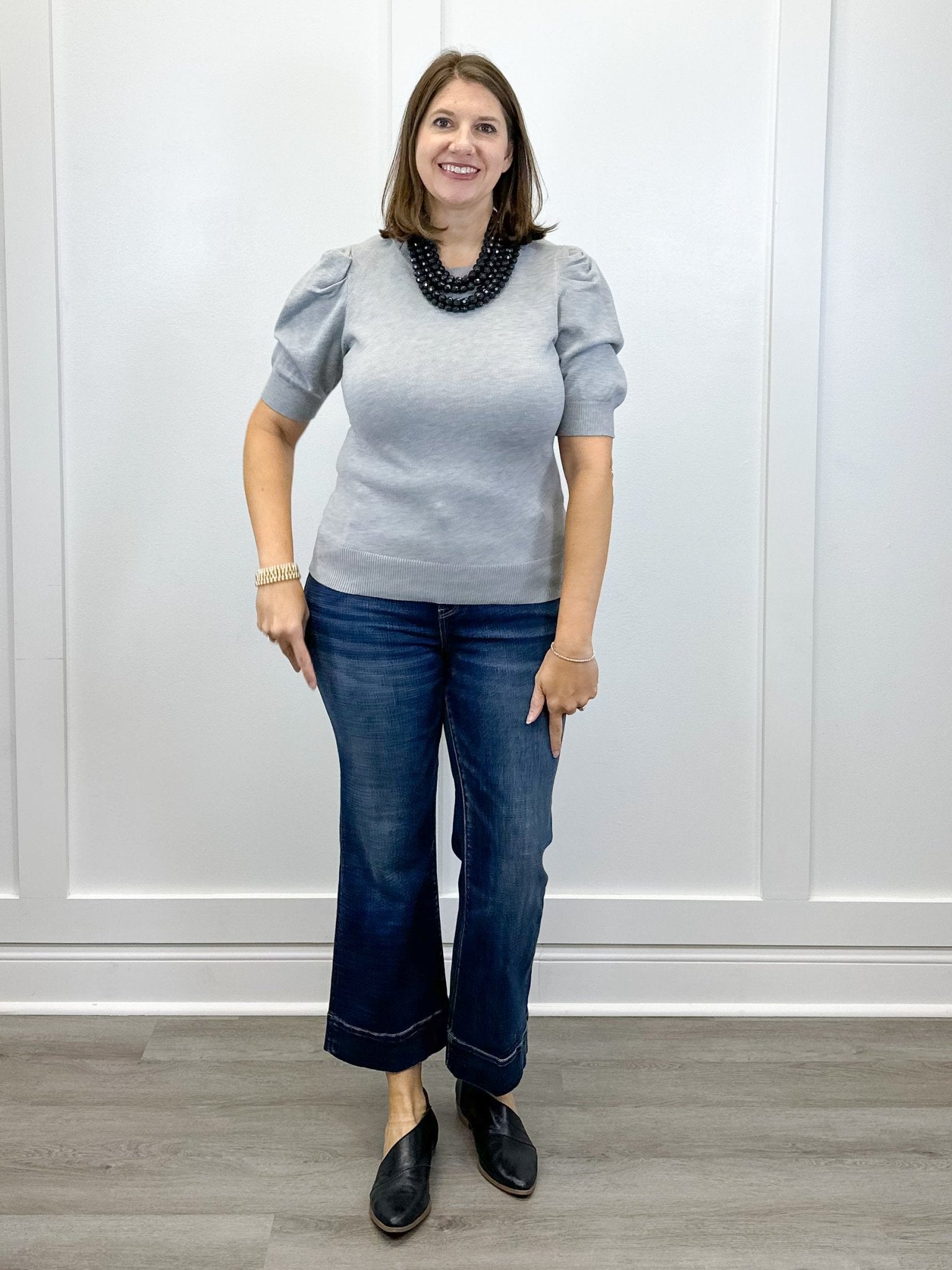 Eloise Puff Sleeve Sweater - Heather Gray - Sugar Babies Children's Boutique/Meg's Shoppe