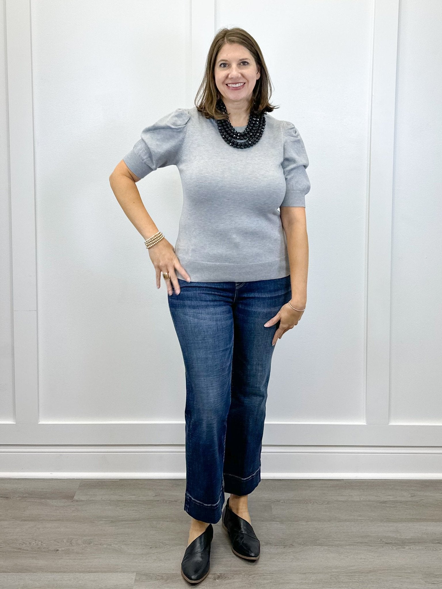 Eloise Puff Sleeve Sweater - Heather Gray - Sugar Babies Children's Boutique/Meg's Shoppe