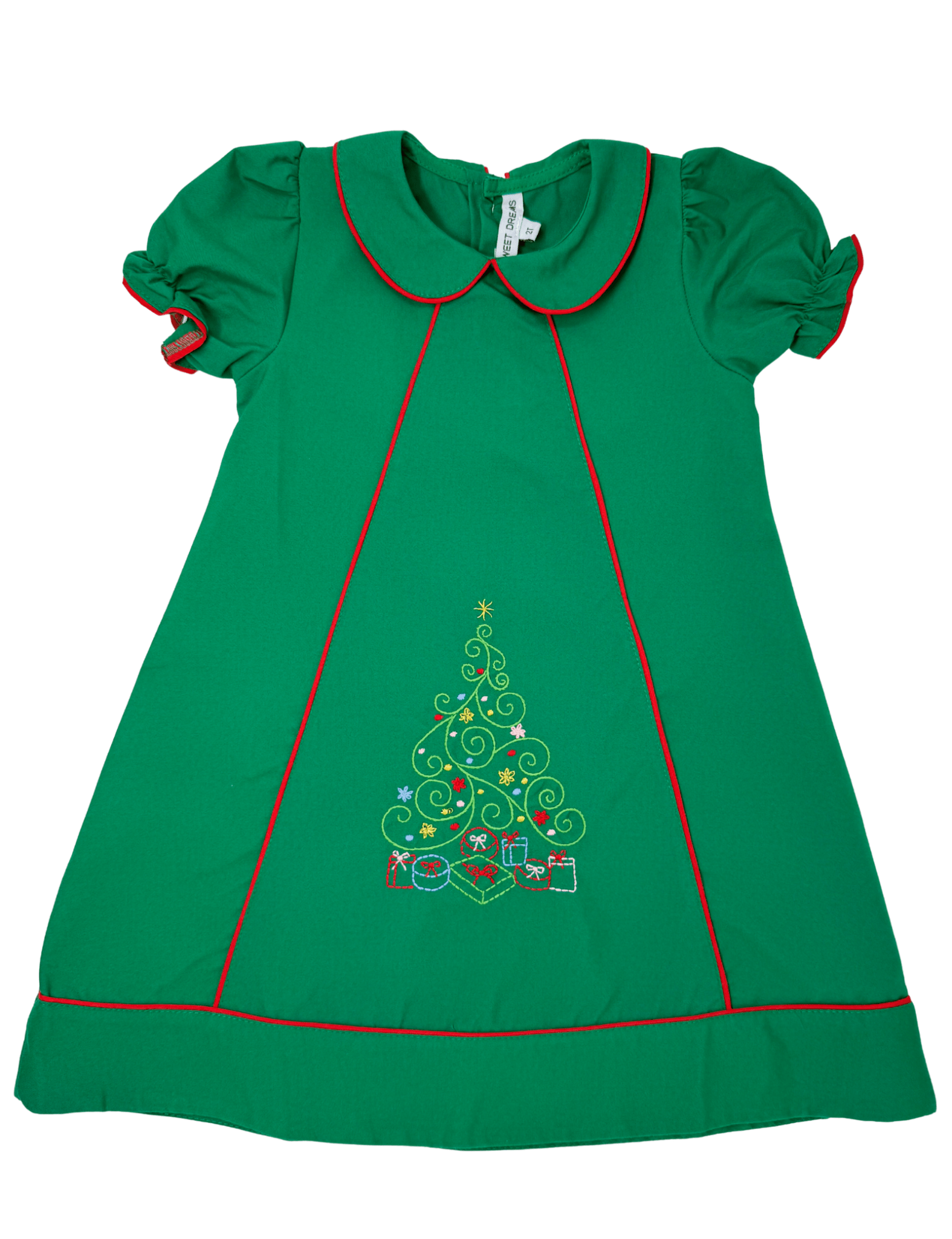 Embroidered Christmas Tree Dress - Green Girls Occasion Dresses Sweet Dreams