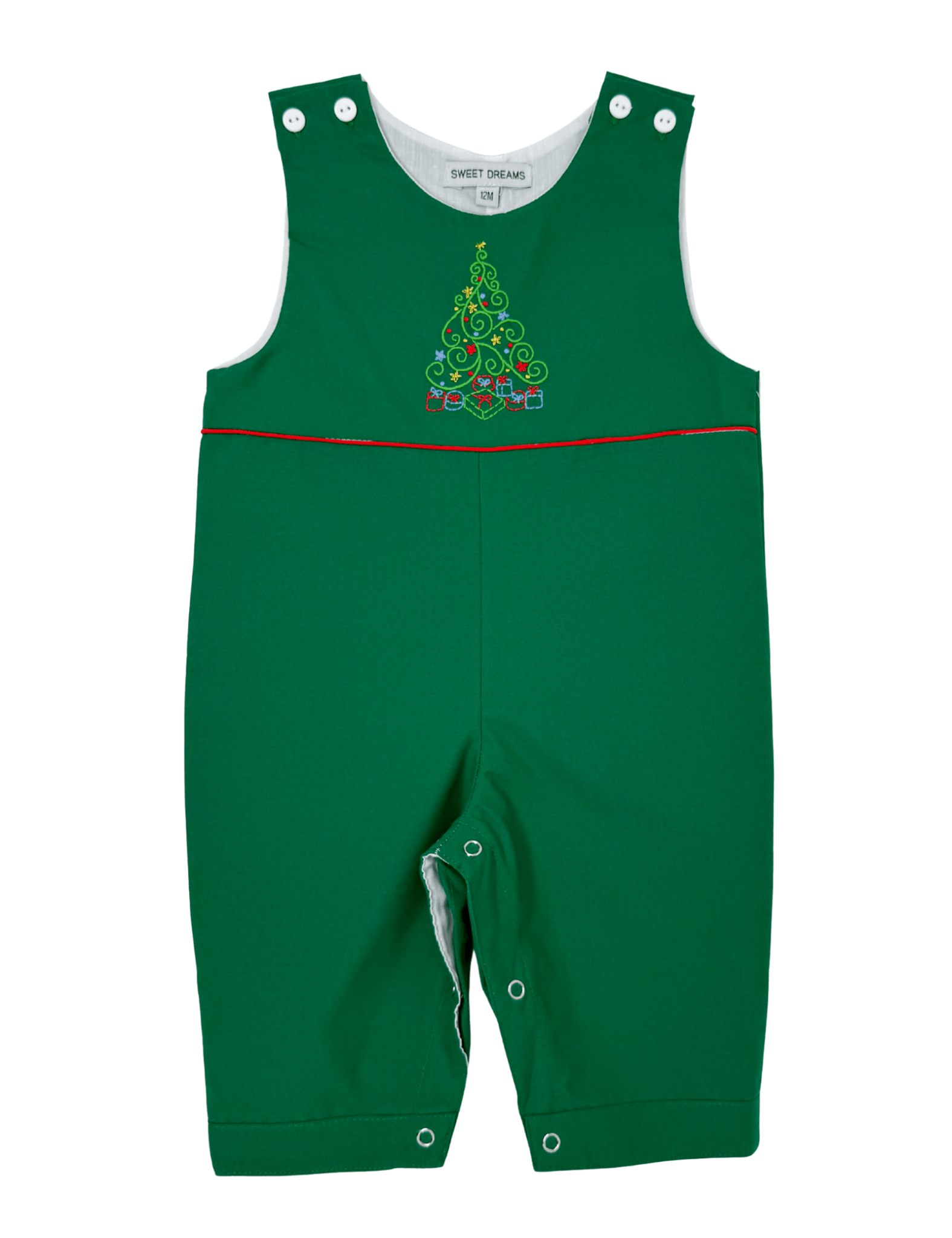 Embroidered Christmas Tree Longall - Green Boys Bubbles + Rompers Sweet Dreams