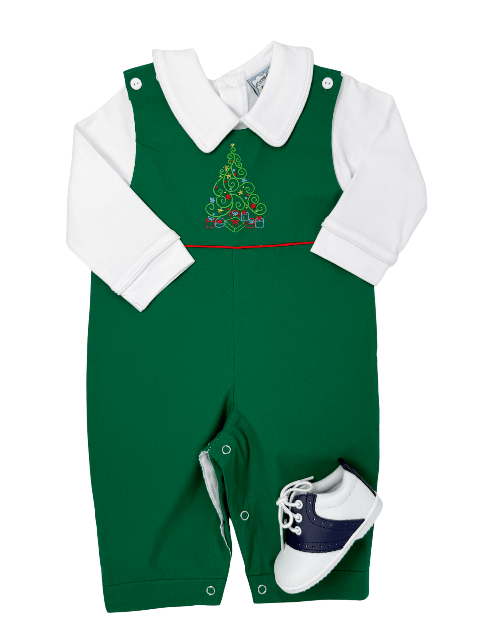 Embroidered Christmas Tree Longall - Green Boys Bubbles + Rompers Sweet Dreams