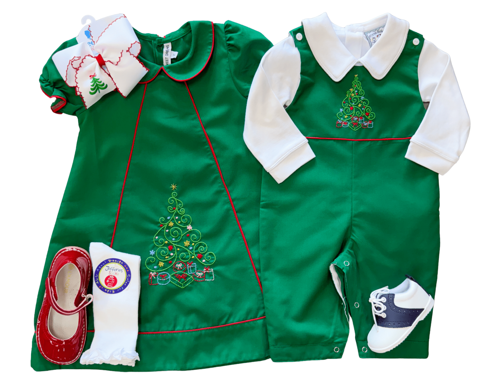 Embroidered Christmas Tree Longall - Green Boys Bubbles + Rompers Sweet Dreams