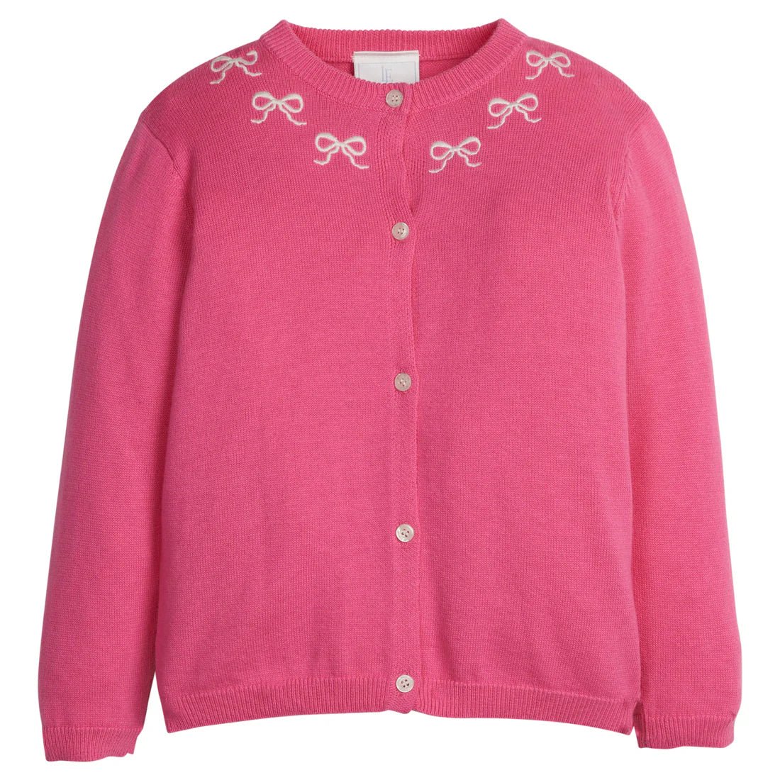 Embroidered Essential Cardigan - Pink Bows Girls Sweaters + Sweatshirts Little English