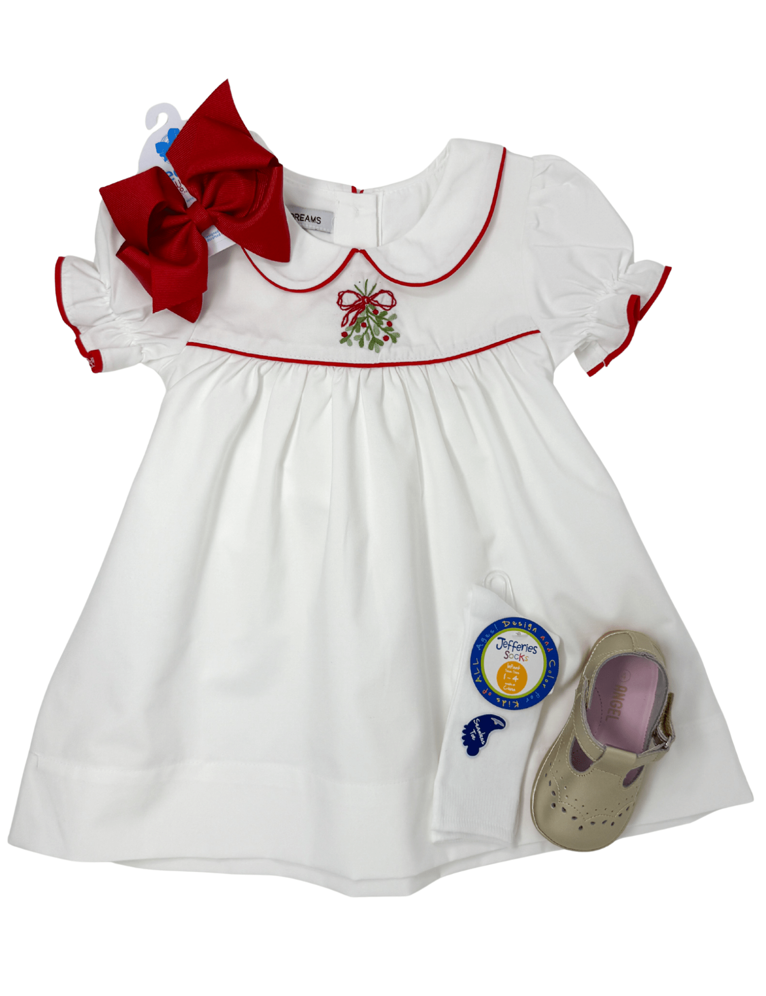 Embroidered Mistletoe Dress - White Girls Occasion Dresses Sweet Dreams