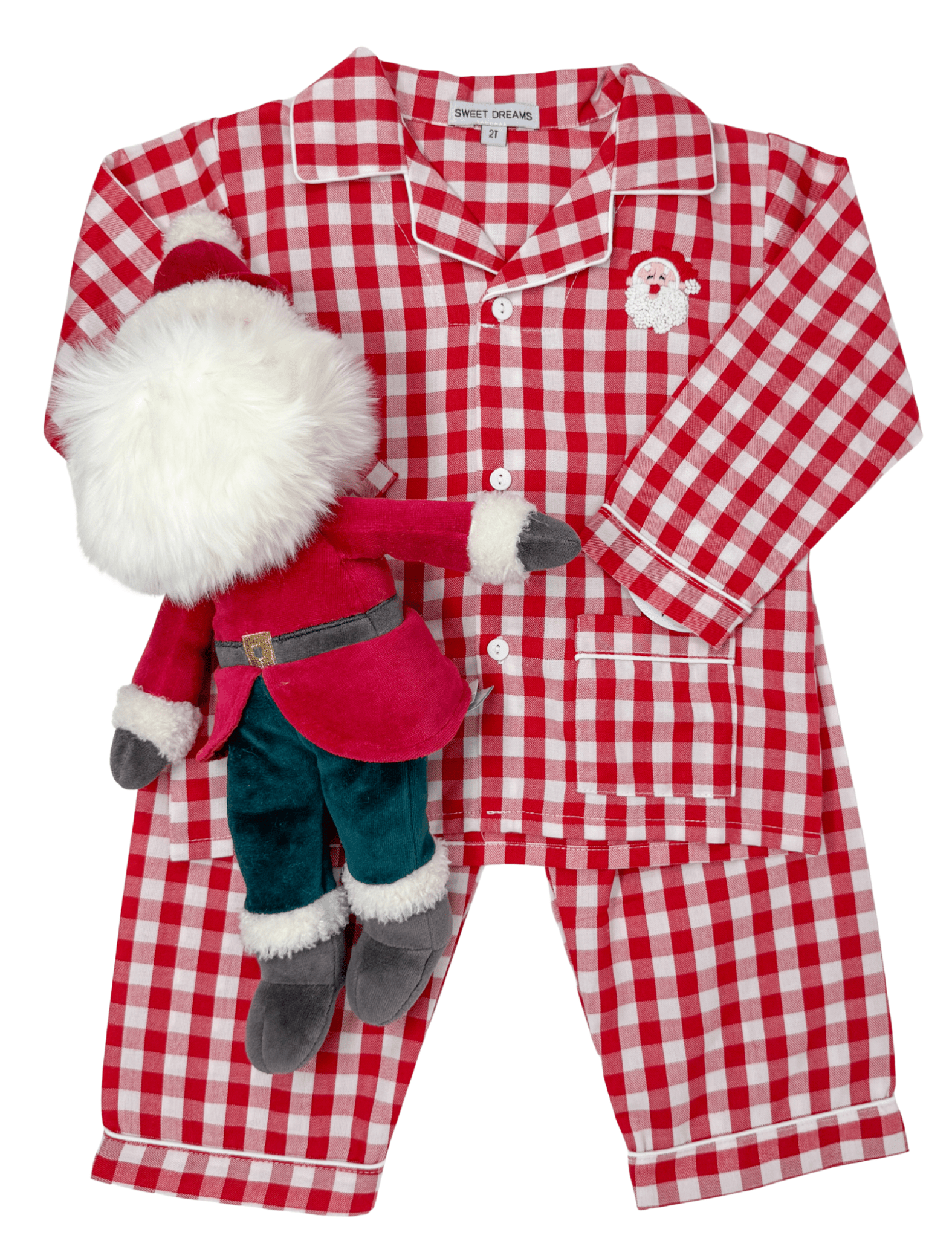 Embroidered Santa Red Gingham Pajamas Kids Pajamas Sweet Dreams