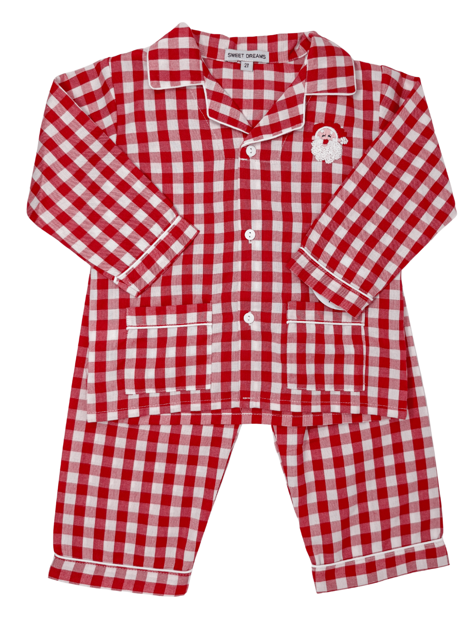 Embroidered Santa Red Gingham Pajamas Kids Pajamas Sweet Dreams