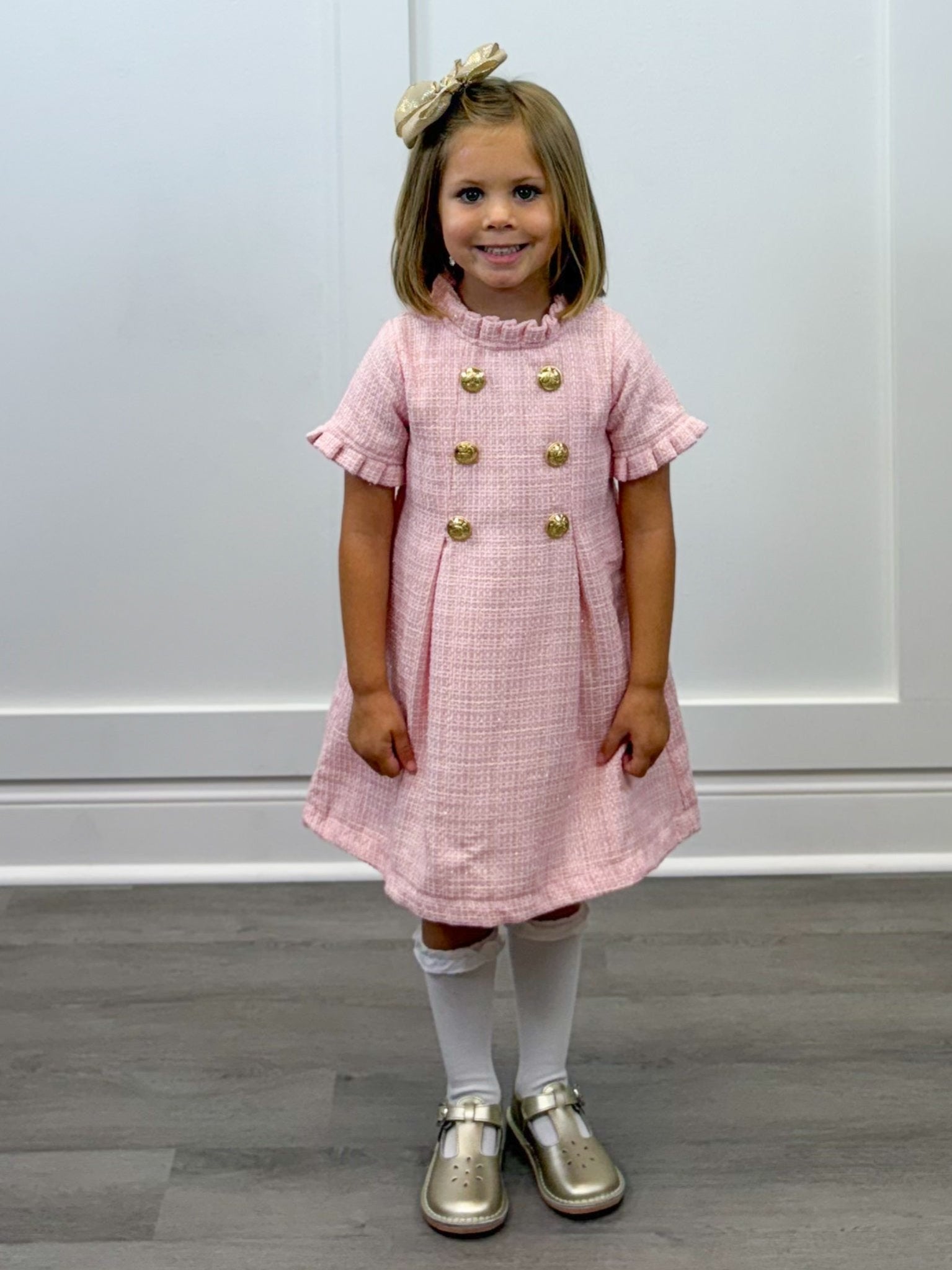 Emerson Dress - Lt. Pink Sparkle Tweed Girls Occasion Dresses The Oaks Apparel Company