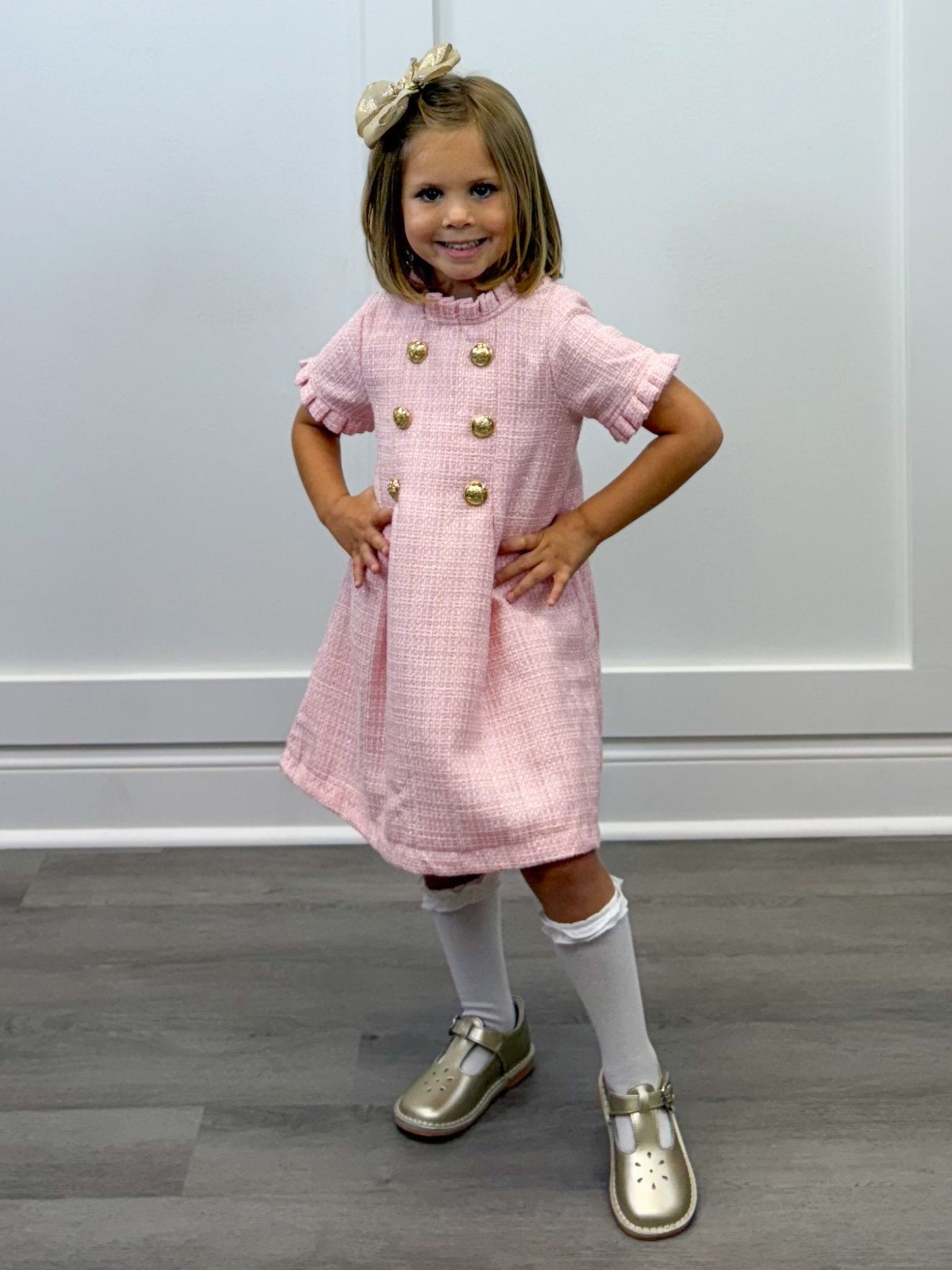 Emerson Dress - Lt. Pink Sparkle Tweed Girls Occasion Dresses The Oaks Apparel Company