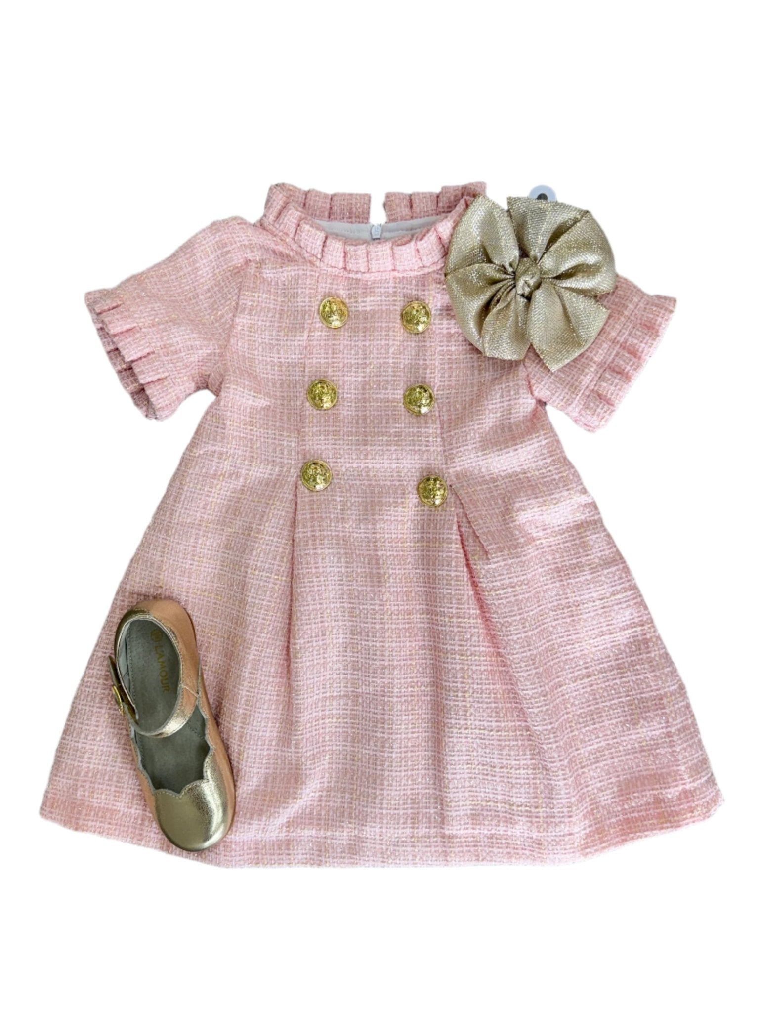 Emerson Dress - Lt. Pink Sparkle Tweed Girls Occasion Dresses The Oaks Apparel Company