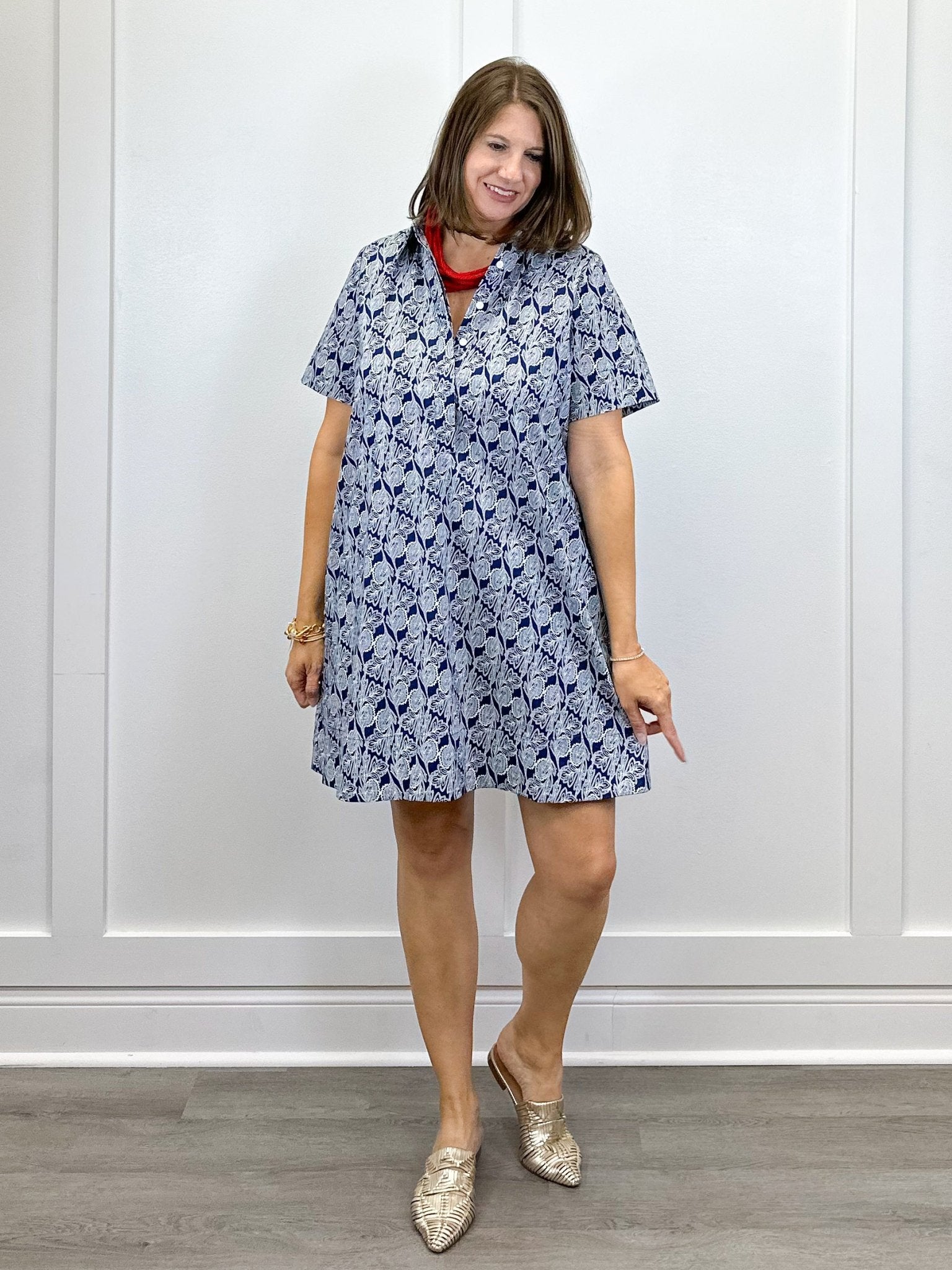 Enid Dress - Ornate Navy Short Dresses Duffield Lane