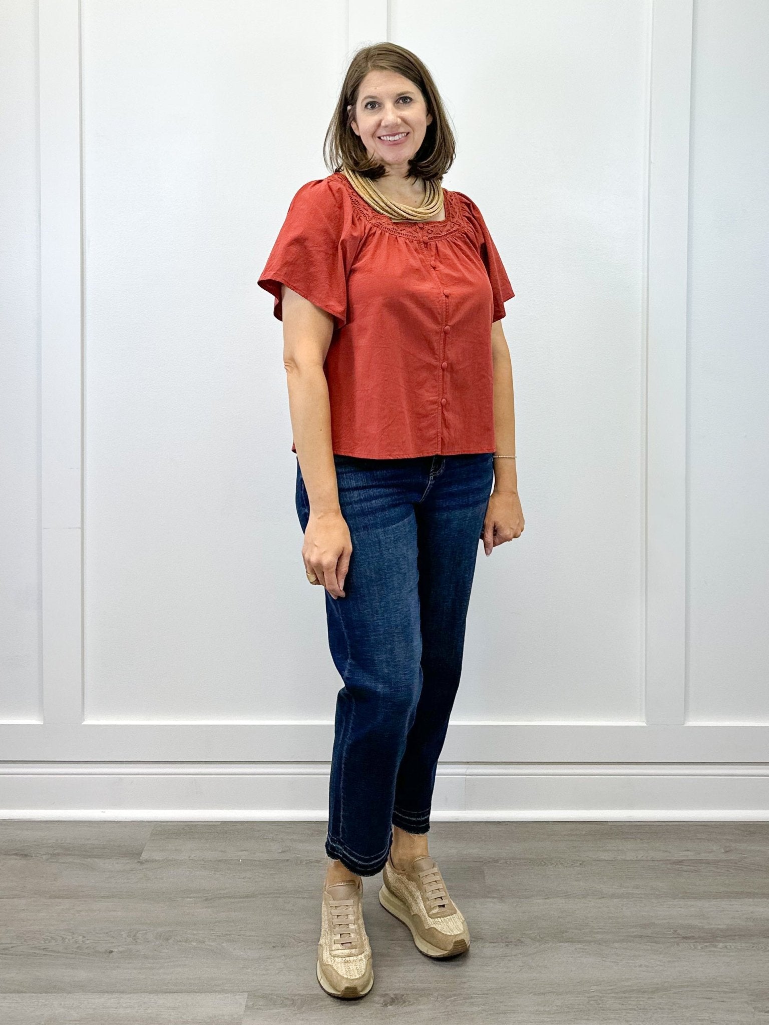 Fall in Line Top - Rust Tops Polagram by Wellmade USA