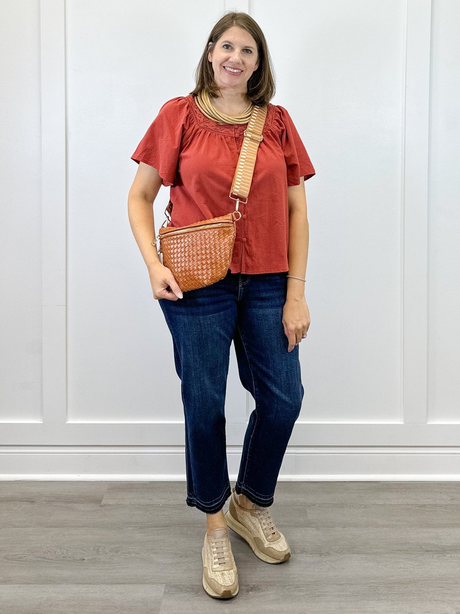 Fall in Line Top - Rust Tops Polagram by Wellmade USA